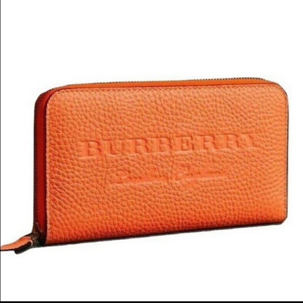 Burberry Orange Embossed Leather Ziparound Wallet